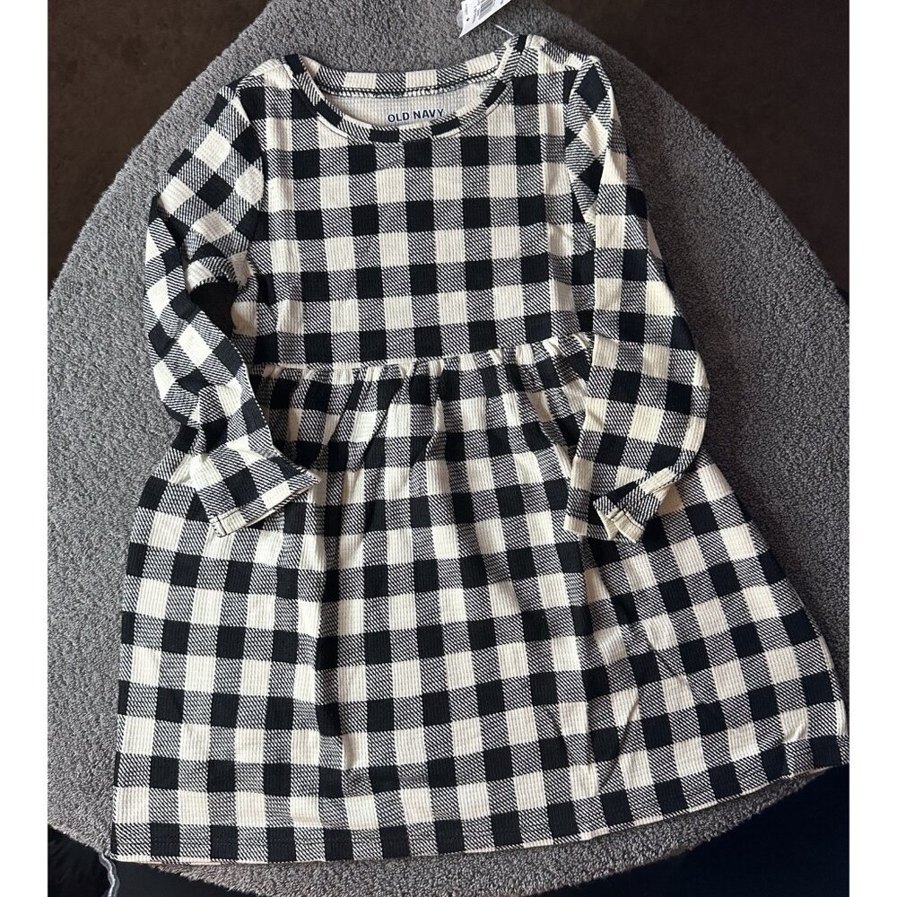 Old Navy Toddler Girls Black Plaid Waffle Long Sleeve Dress Size 2T